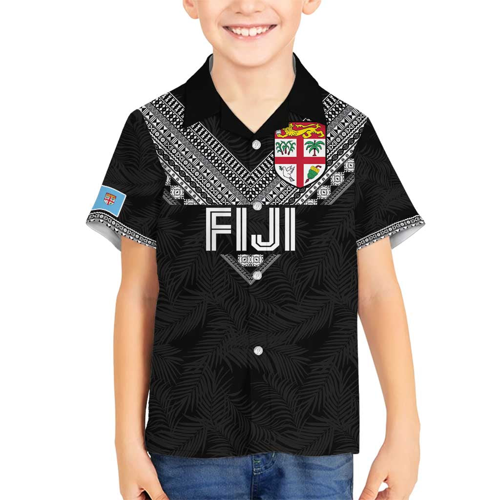 Custom Rugby Fiji Family Matching Off Shoulder Short Dress and Hawaiian Shirt Fijian Masi Tribal Sporty Style Black Color - Polynesian Pride