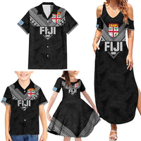 Custom Rugby Fiji Family Matching Summer Maxi Dress and Hawaiian Shirt Fijian Masi Tribal Sporty Style Black Color - Polynesian Pride