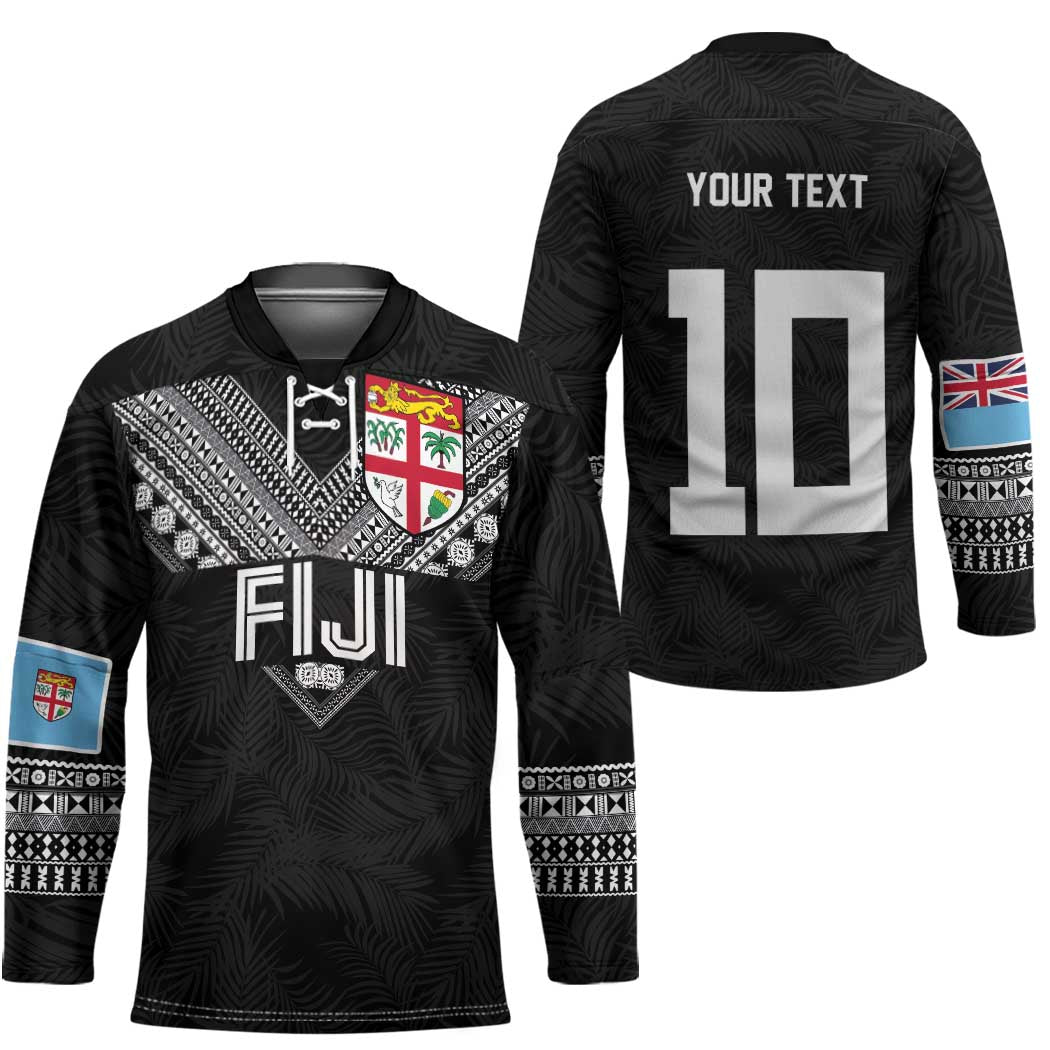 Custom Rugby Fiji Hockey Jersey Fijian Masi Tribal Sporty Style Black Color LT03 - Polynesian Pride