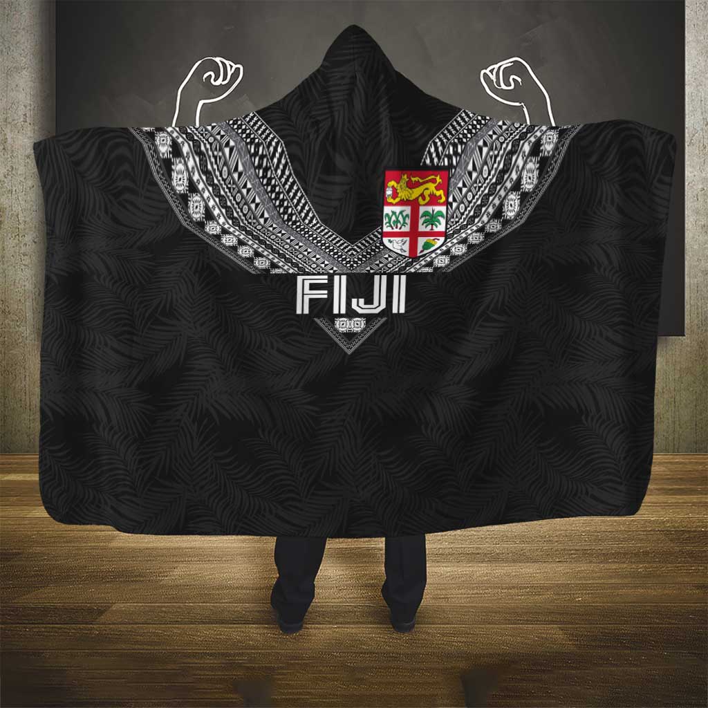 Rugby Fiji Hooded Blanket Fijian Masi Tribal Sporty Style Black Color - Polynesian Pride