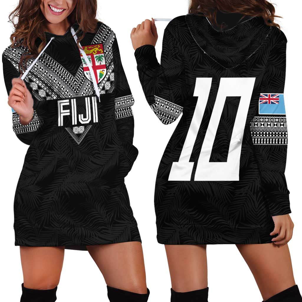 Custom Rugby Fiji Hoodie Dress Fijian Masi Tribal Sporty Style Black Color - Polynesian Pride
