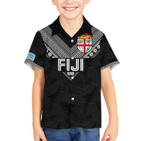 Custom Rugby Fiji Kid Hawaiian Shirt Fijian Masi Tribal Sporty Style Black Color - Polynesian Pride