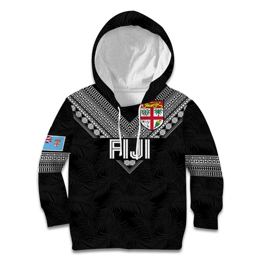 Custom Rugby Fiji Kid Hoodie Fijian Masi Tribal Sporty Style Black Color - Polynesian Pride