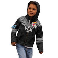Custom Rugby Fiji Kid Hoodie Fijian Masi Tribal Sporty Style Black Color - Polynesian Pride