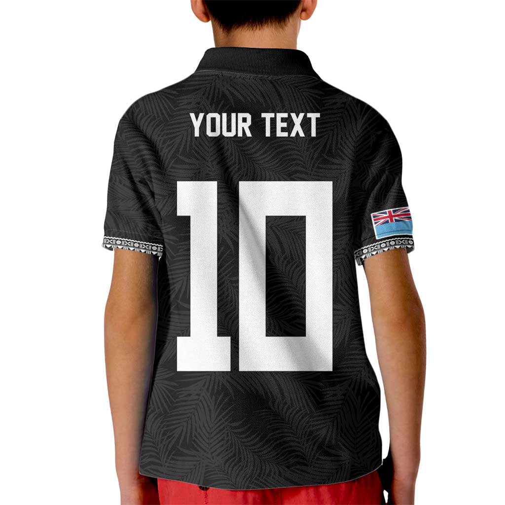 Custom Rugby Fiji Kid Polo Shirt Fijian Masi Tribal Sporty Style Black Color - Polynesian Pride