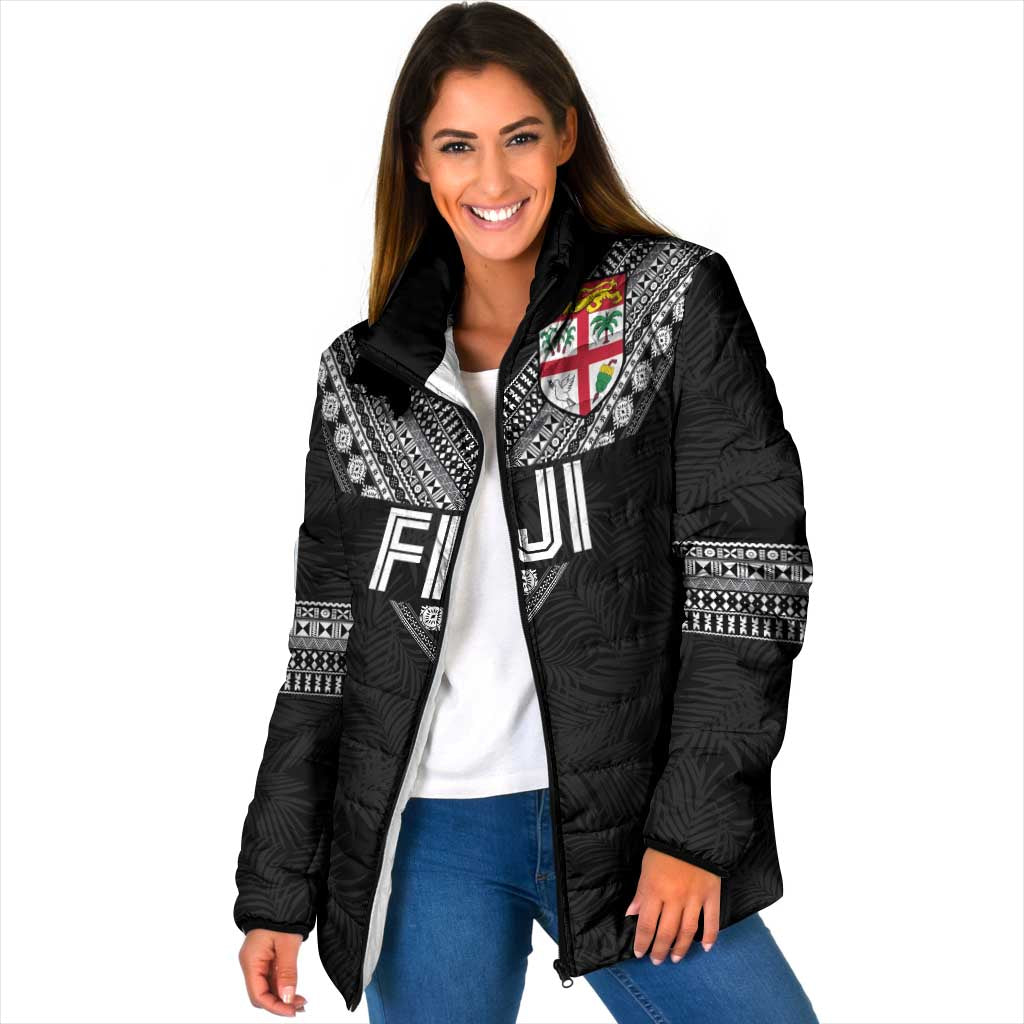 Custom Rugby Fiji Padded Jacket Fijian Masi Tribal Sporty Style Black Color LT03 Women Black - Polynesian Pride