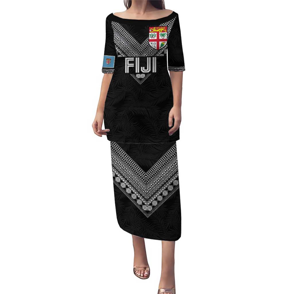 Custom Rugby Fiji Puletasi Fijian Masi Tribal Sporty Style Black Color - Polynesian Pride