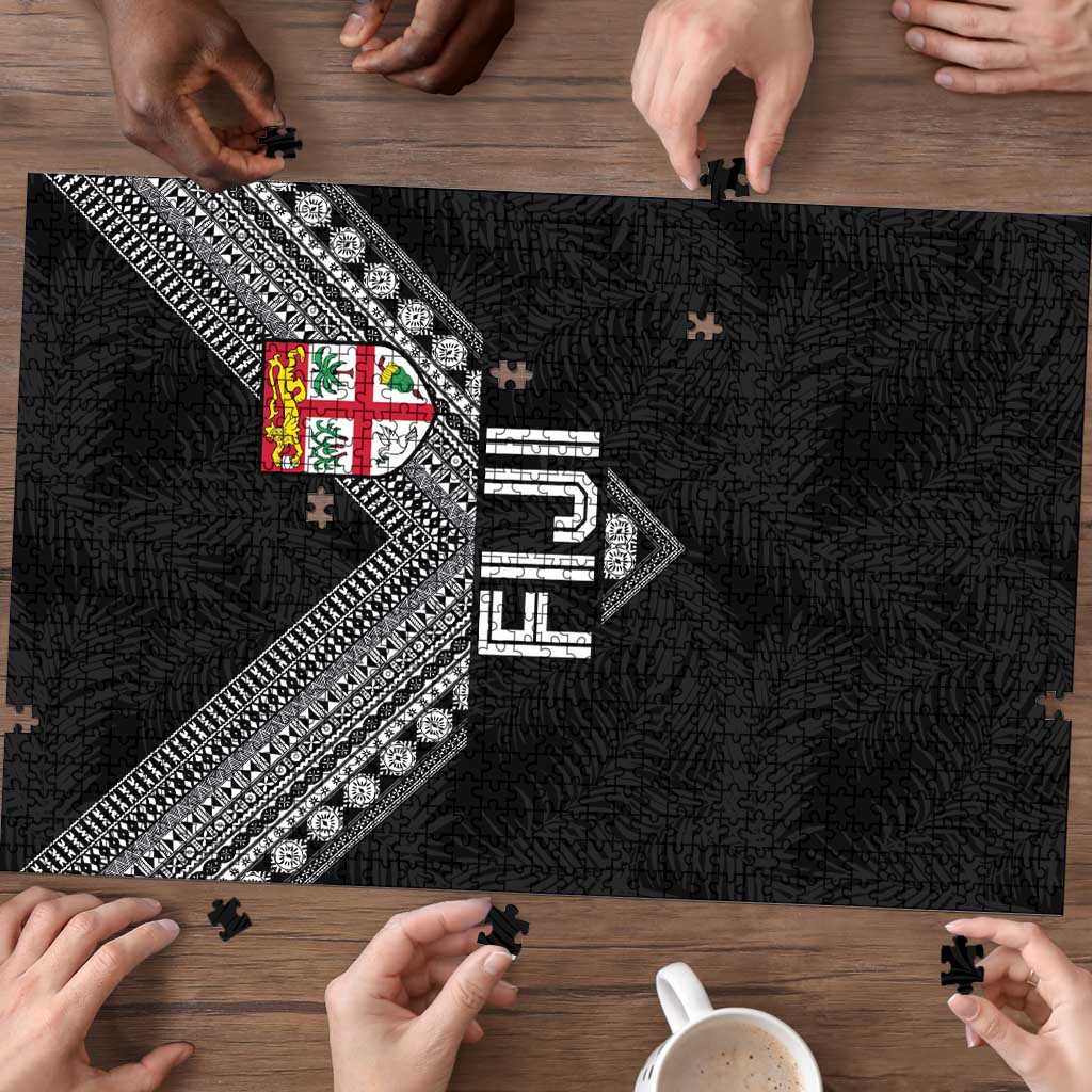Rugby Fiji Puzzle Fijian Masi Tribal Sporty Style Black Color LT03 - Polynesian Pride