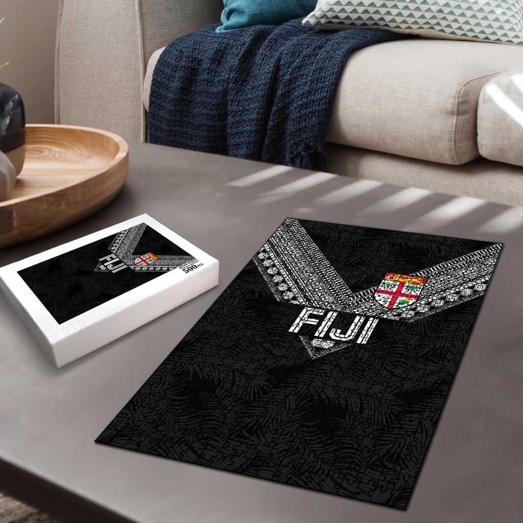 Rugby Fiji Puzzle Fijian Masi Tribal Sporty Style Black Color LT03 - Polynesian Pride