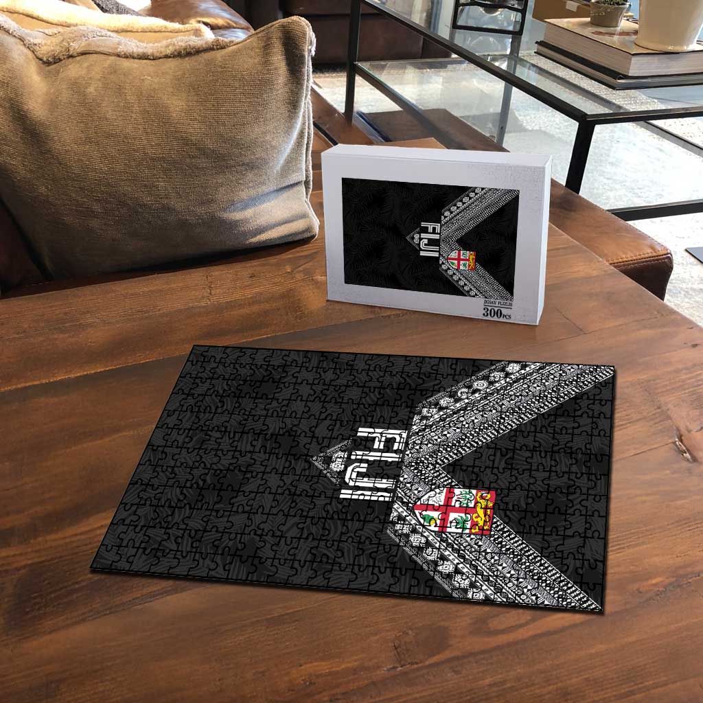 Rugby Fiji Puzzle Fijian Masi Tribal Sporty Style Black Color LT03 - Polynesian Pride