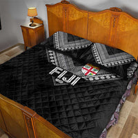 Rugby Fiji Quilt Bed Set Fijian Masi Tribal Sporty Style Black Color - Polynesian Pride