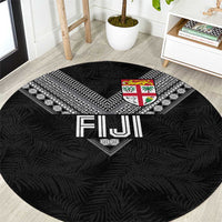 Rugby Fiji Round Carpet Fijian Masi Tribal Sporty Style Black Color - Polynesian Pride
