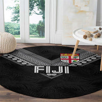 Rugby Fiji Round Carpet Fijian Masi Tribal Sporty Style Black Color - Polynesian Pride