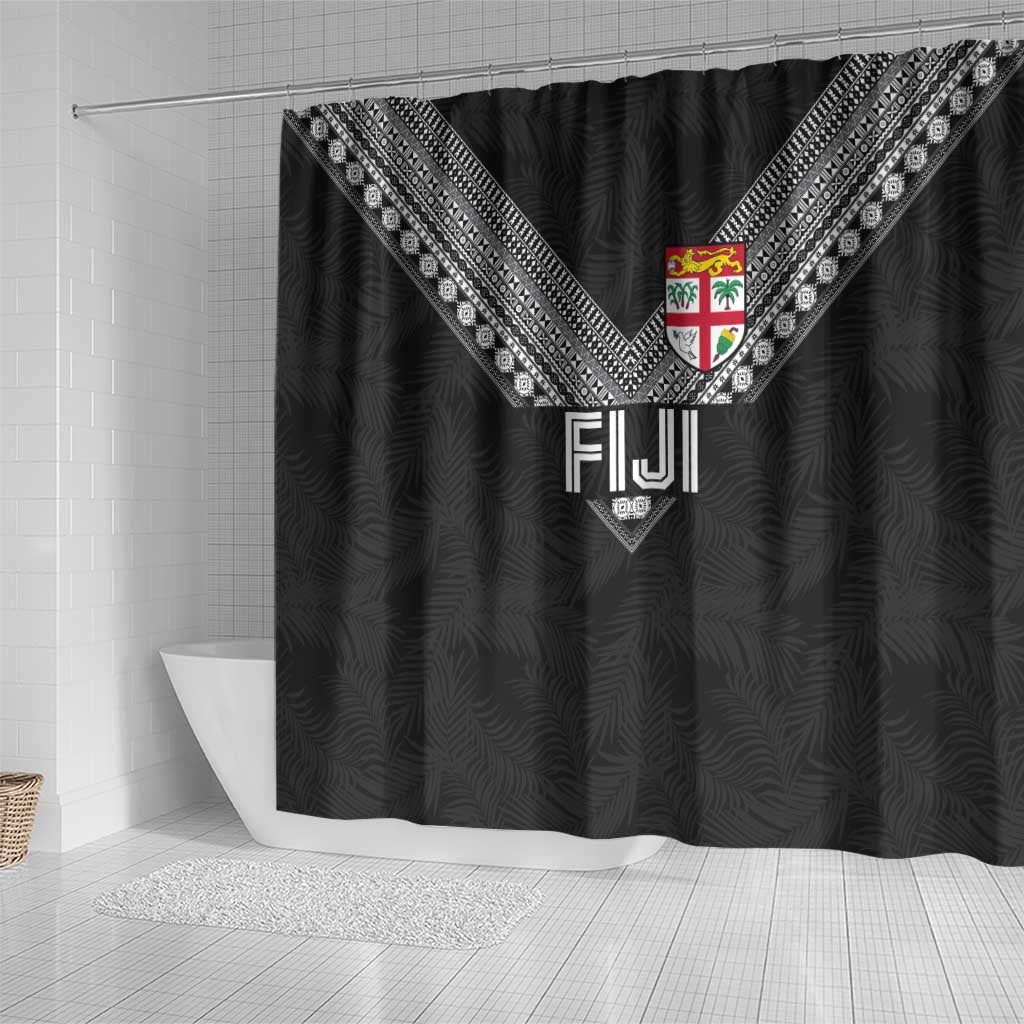 Rugby Fiji Shower Curtain Fijian Masi Tribal Sporty Style Black Color - Polynesian Pride