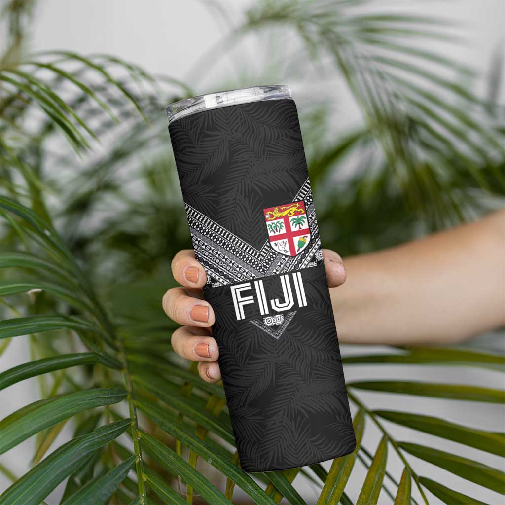 Custom Rugby Fiji Skinny Tumbler Fijian Masi Tribal Sporty Style Black Color - Polynesian Pride