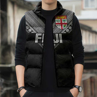 Custom Rugby Fiji Sleeveless Puffer Jacket Fijian Masi Tribal Sporty Style Black Color LT03 - Polynesian Pride