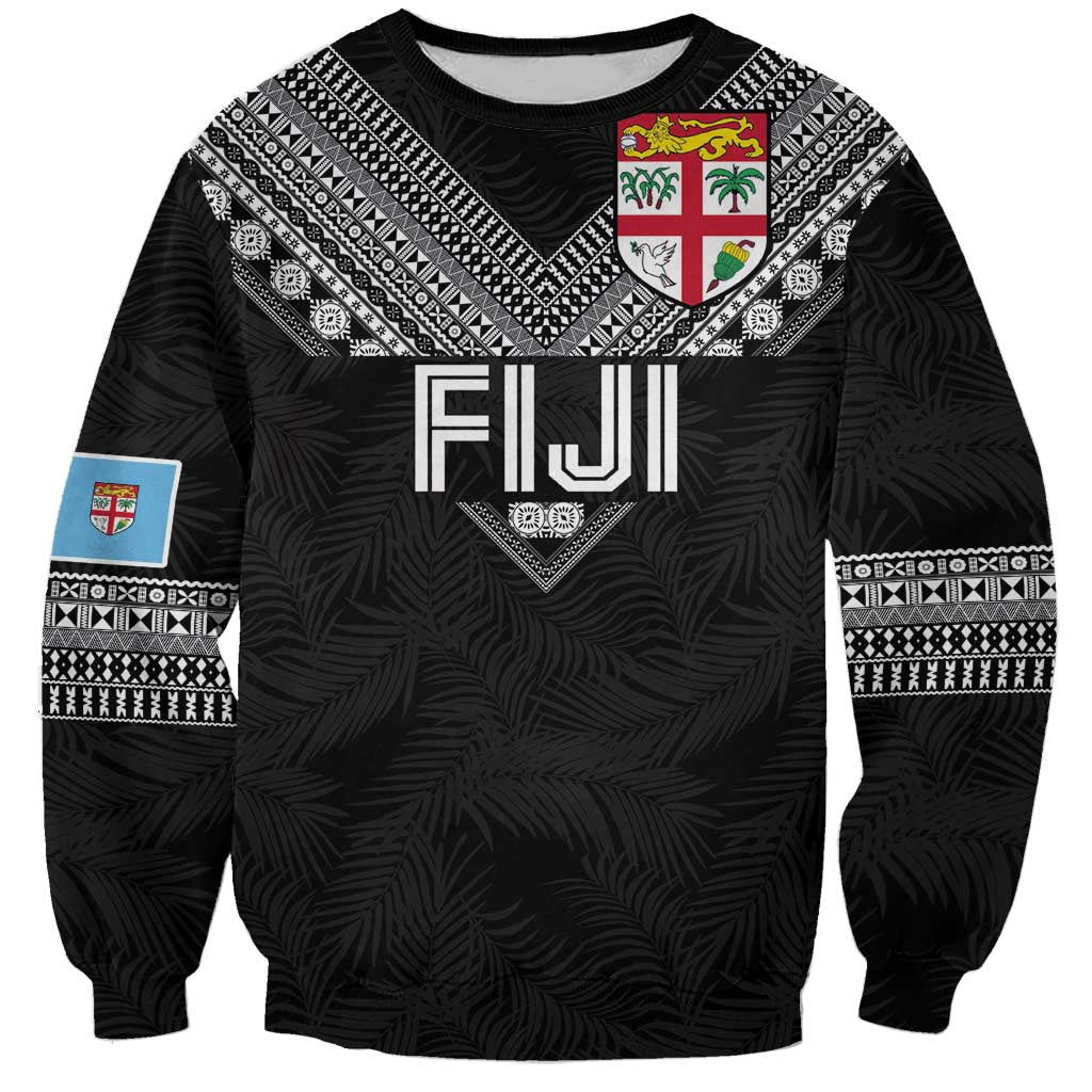 Custom Rugby Fiji Sweatshirt Fijian Masi Tribal Sporty Style Black Color - Polynesian Pride