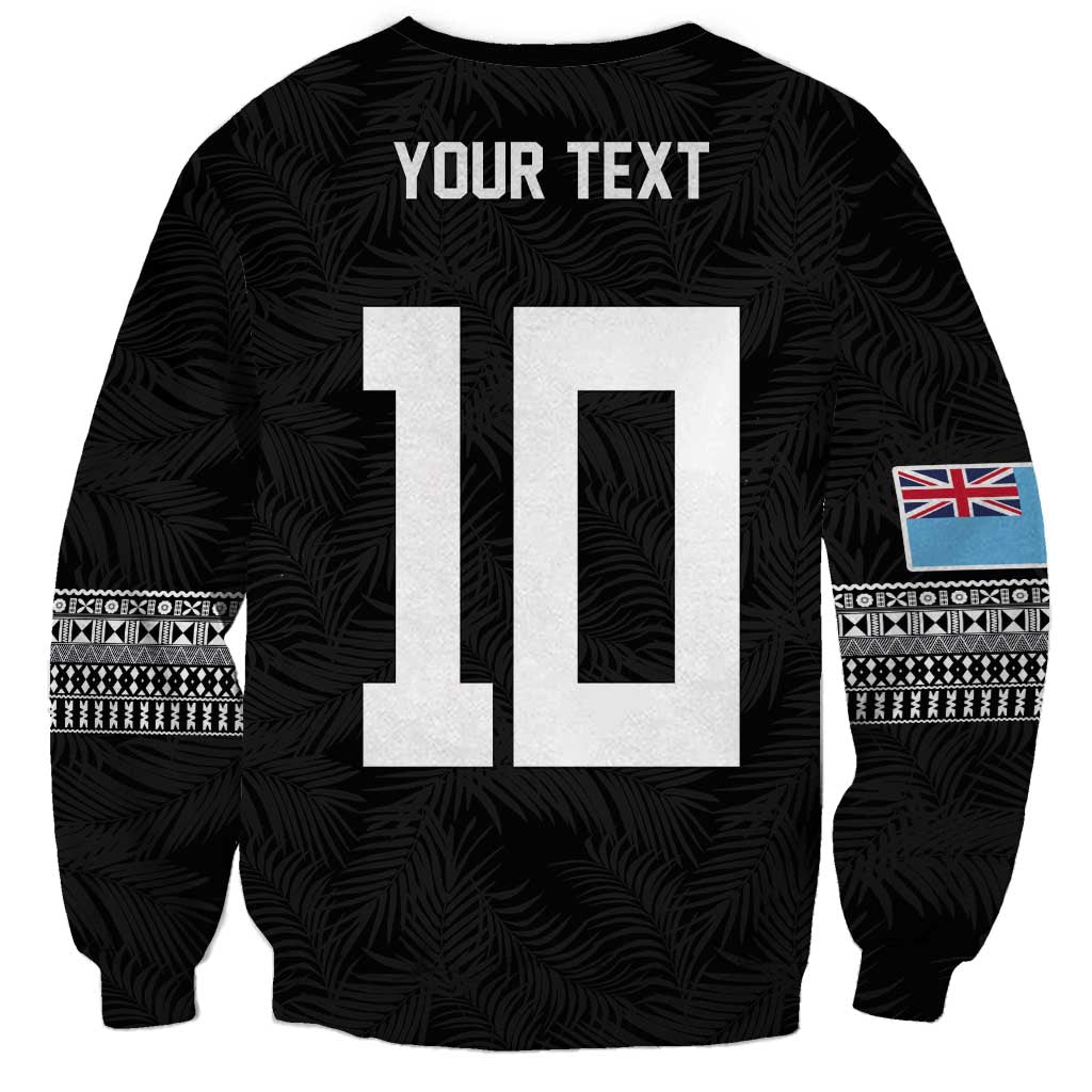 Custom Rugby Fiji Sweatshirt Fijian Masi Tribal Sporty Style Black Color - Polynesian Pride