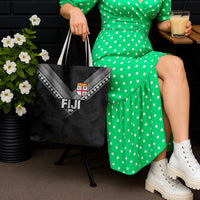 Rugby Fiji Tote Bag Fijian Masi Tribal Sporty Style Black Color - Polynesian Pride