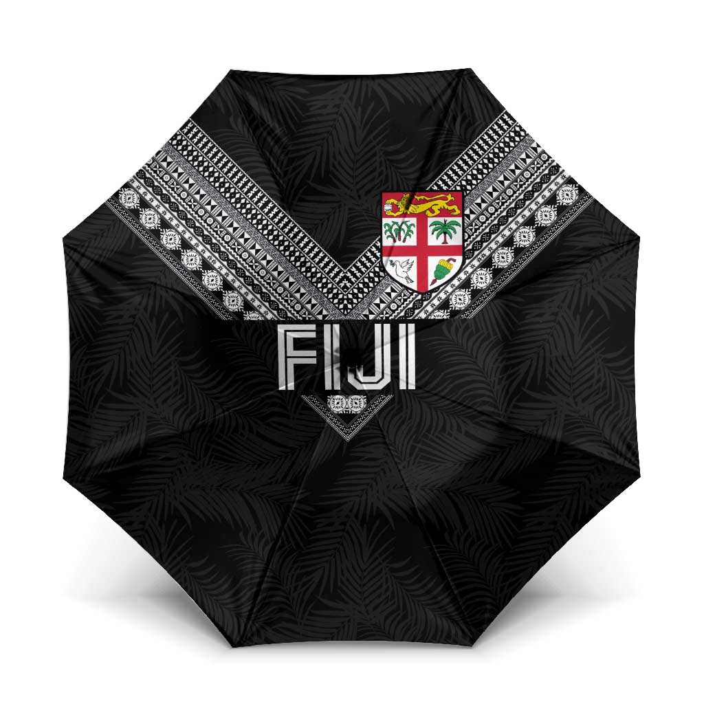 Rugby Fiji Umbrella Fijian Masi Tribal Sporty Style Black Color LT03 One Size Folded 11.42 inch Opened Diameter 37.4 inch Black - Polynesian Pride