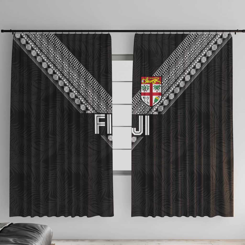 Rugby Fiji Window Curtain Fijian Masi Tribal Sporty Style Black Color - Polynesian Pride
