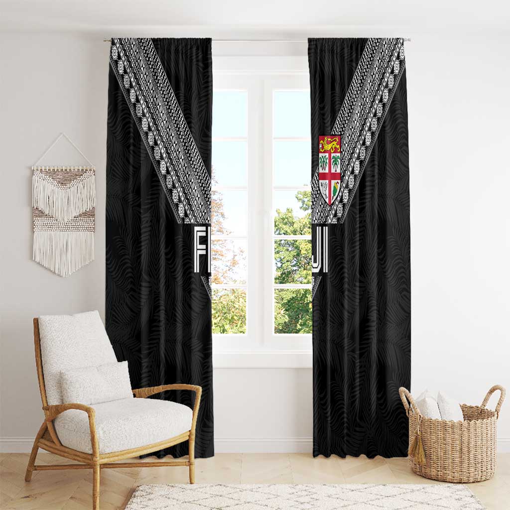 Rugby Fiji Window Curtain Fijian Masi Tribal Sporty Style Black Color - Polynesian Pride