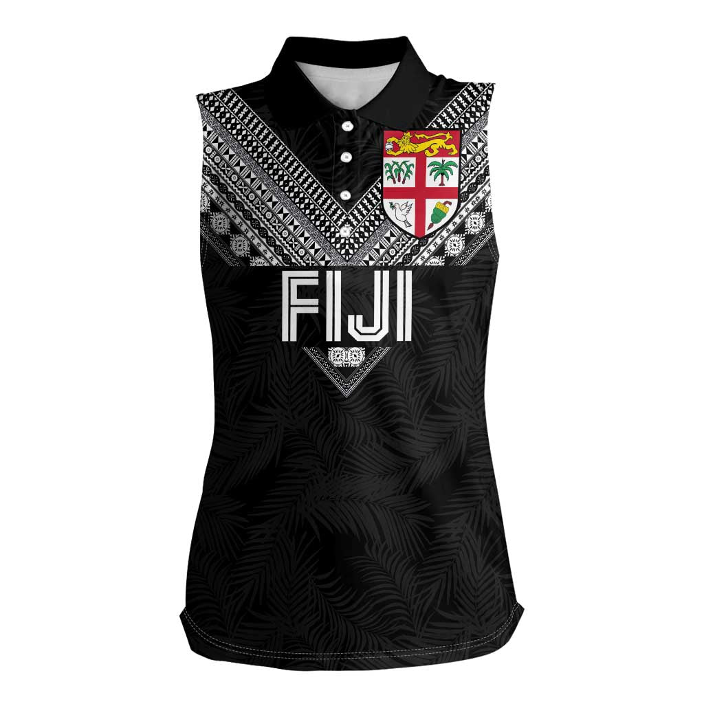 Custom Rugby Fiji Women Sleeveless Polo Shirt Fijian Masi Tribal Sporty Style Black Color - Polynesian Pride