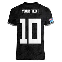 Custom Rugby Fiji Women V-Neck T-Shirt Fijian Masi Tribal Sporty Style Black Color - Polynesian Pride