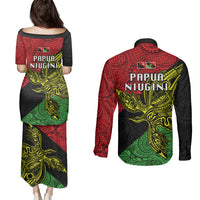 Papua New Guinea Southern Highlands Province Couples Matching Puletasi Dress and Long Sleeve Button Shirts PNG Birds Of Paradise Polynesian Arty Style LT03 - Polynesian Pride