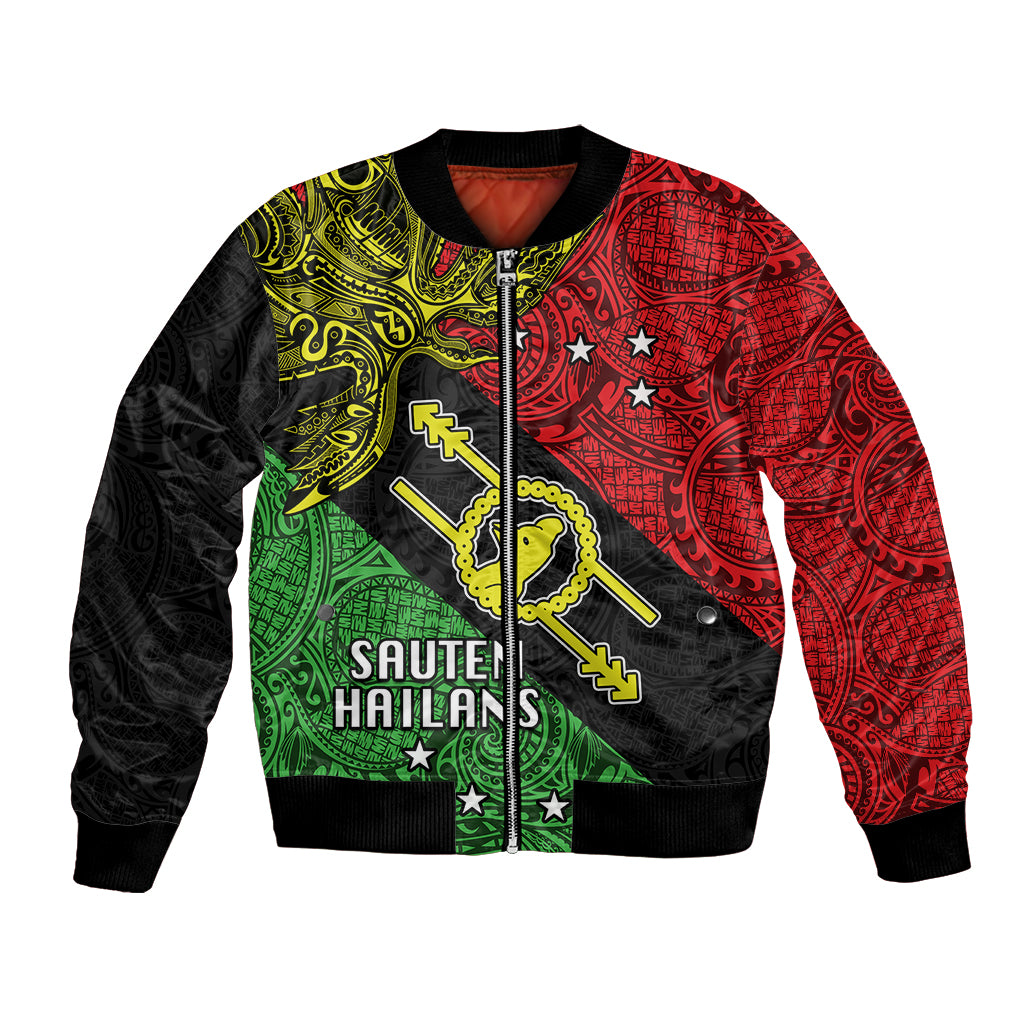Personalised Papua New Guinea Southern Highlands Province Bomber Jacket PNG Birds Of Paradise Polynesian Arty Style LT03 Unisex Black - Polynesian Pride