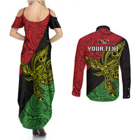 Personalised Papua New Guinea Southern Highlands Province Couples Matching Summer Maxi Dress and Long Sleeve Button Shirts PNG Birds Of Paradise Polynesian Arty Style LT03 - Polynesian Pride