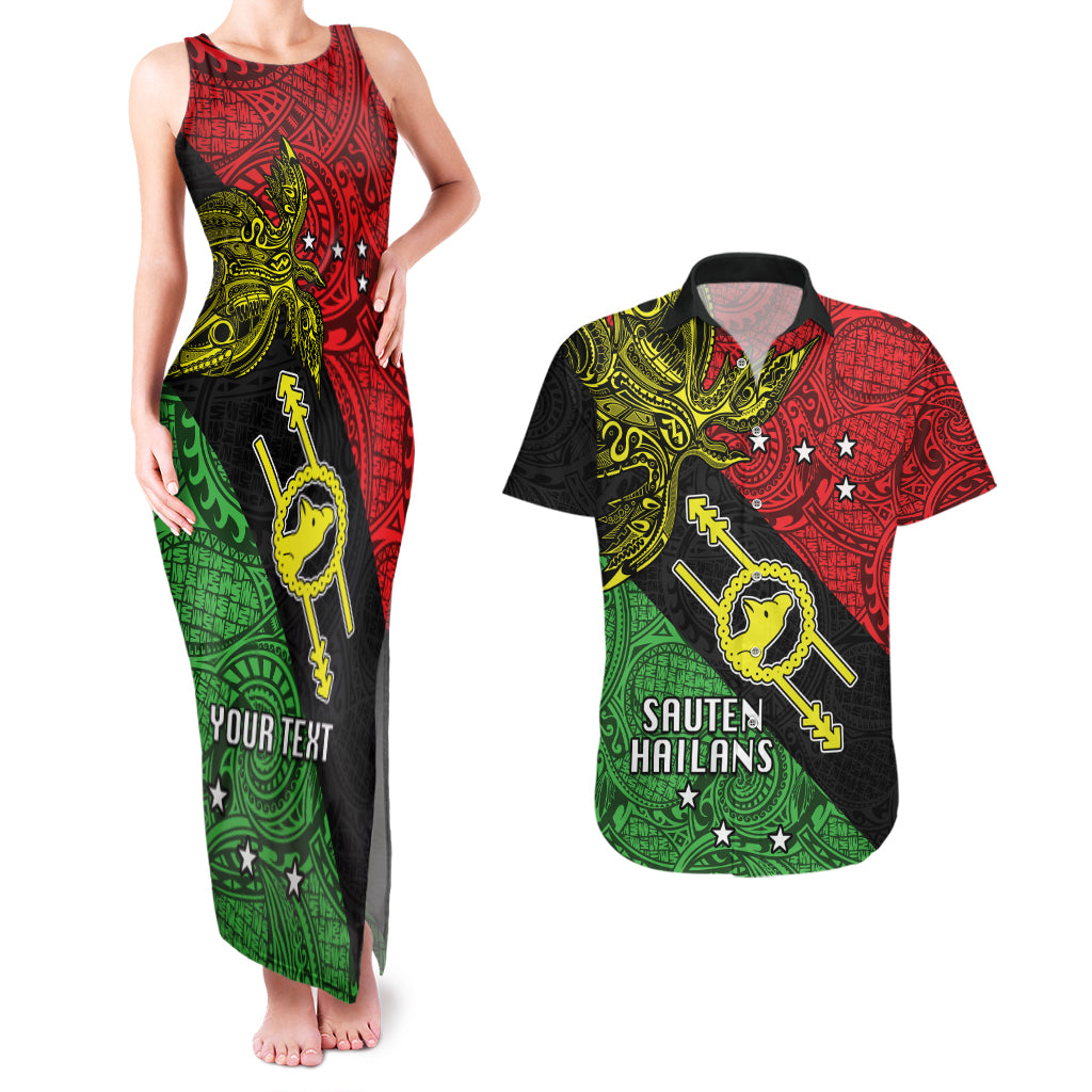 Personalised Papua New Guinea Southern Highlands Province Couples Matching Tank Maxi Dress and Hawaiian Shirt PNG Birds Of Paradise Polynesian Arty Style LT03 Black - Polynesian Pride