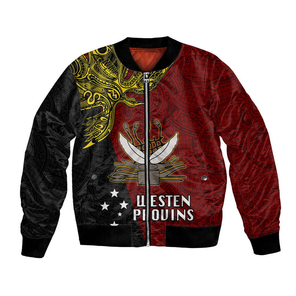Papua New Guinea Western Province Bomber Jacket PNG Birds Of Paradise Polynesian Arty Style LT03 Unisex Red - Polynesian Pride