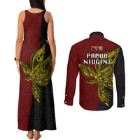 Papua New Guinea Western Province Couples Matching Tank Maxi Dress and Long Sleeve Button Shirts PNG Birds Of Paradise Polynesian Arty Style LT03 - Polynesian Pride