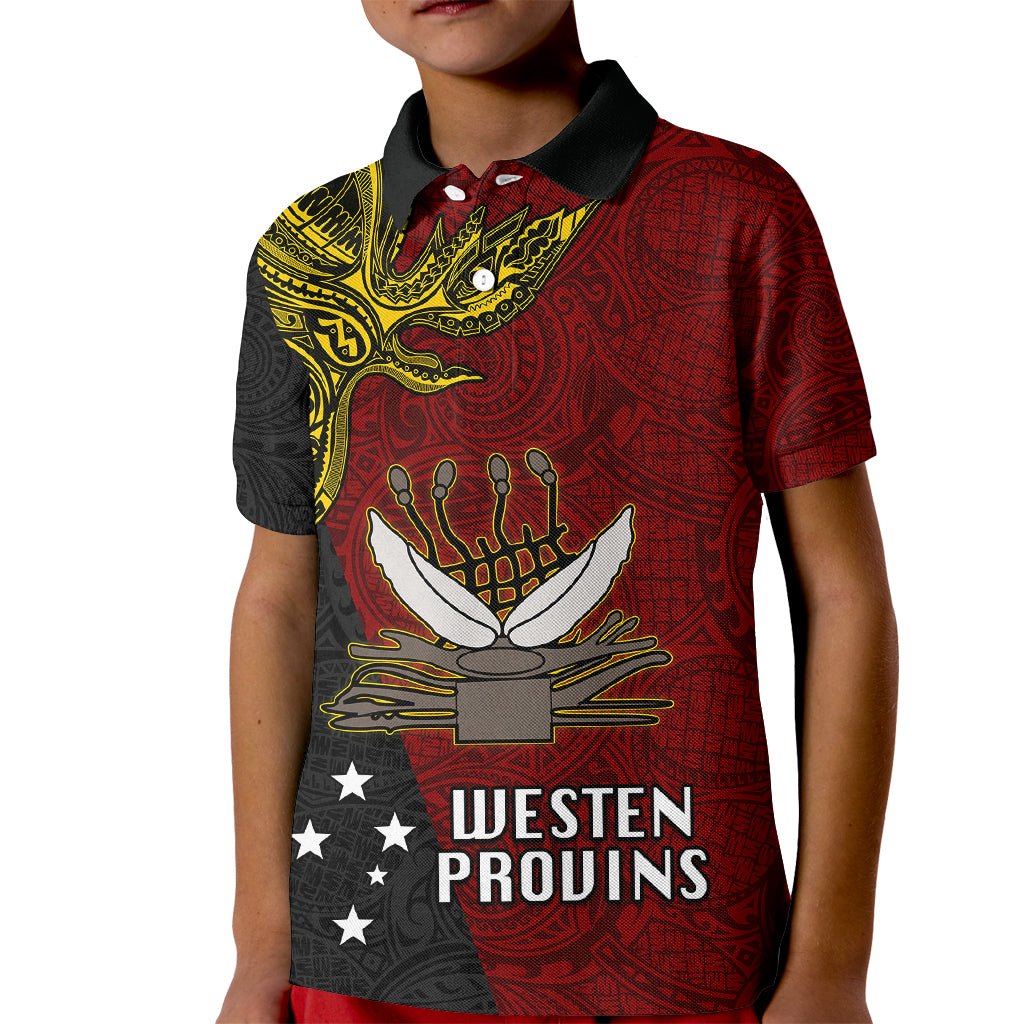 Papua New Guinea Western Province Kid Polo Shirt PNG Birds Of Paradise Polynesian Arty Style LT03 Kid Red - Polynesian Pride