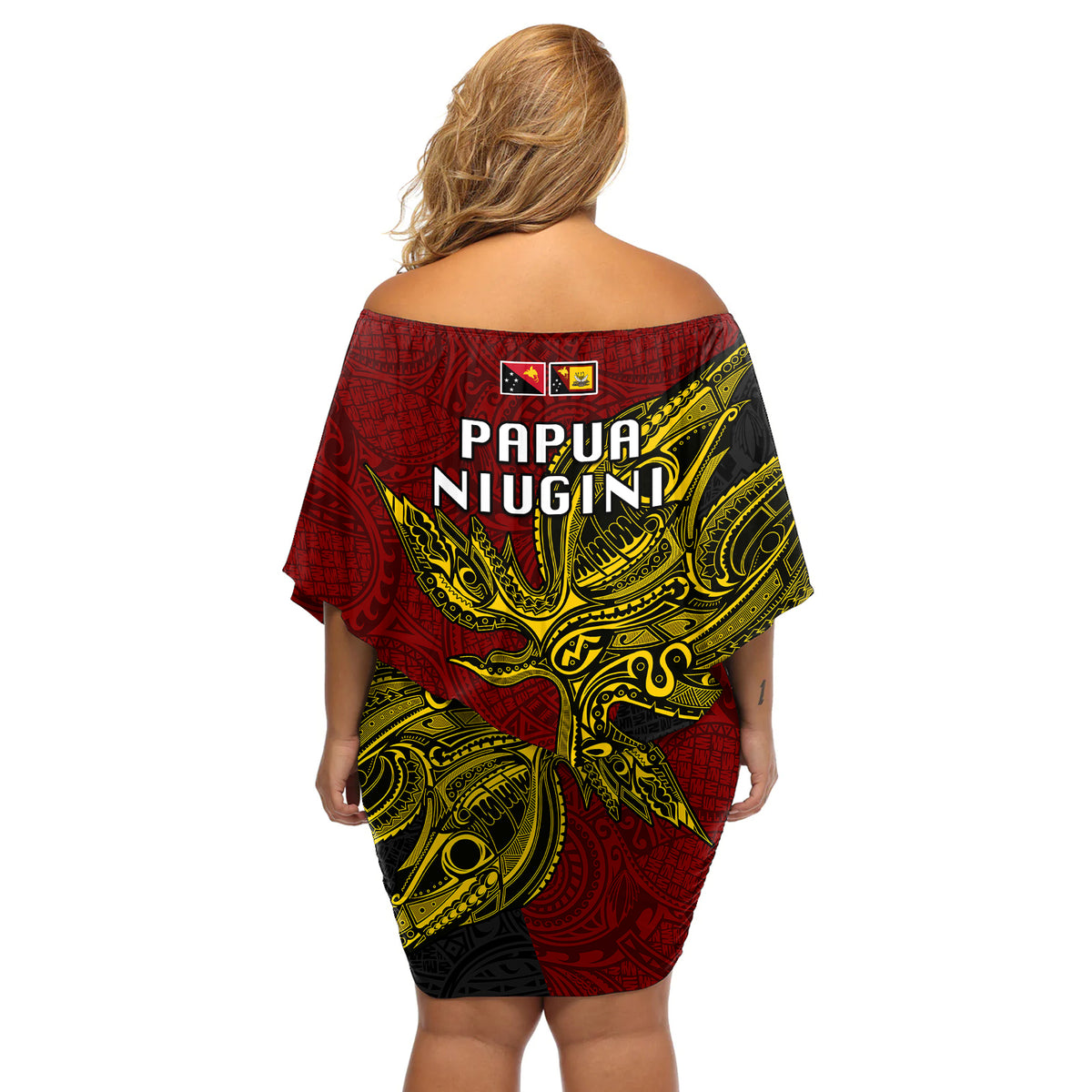 Papua New Guinea Western Province Off Shoulder Short Dress PNG Birds Of Paradise Polynesian Arty Style LT03 - Polynesian Pride