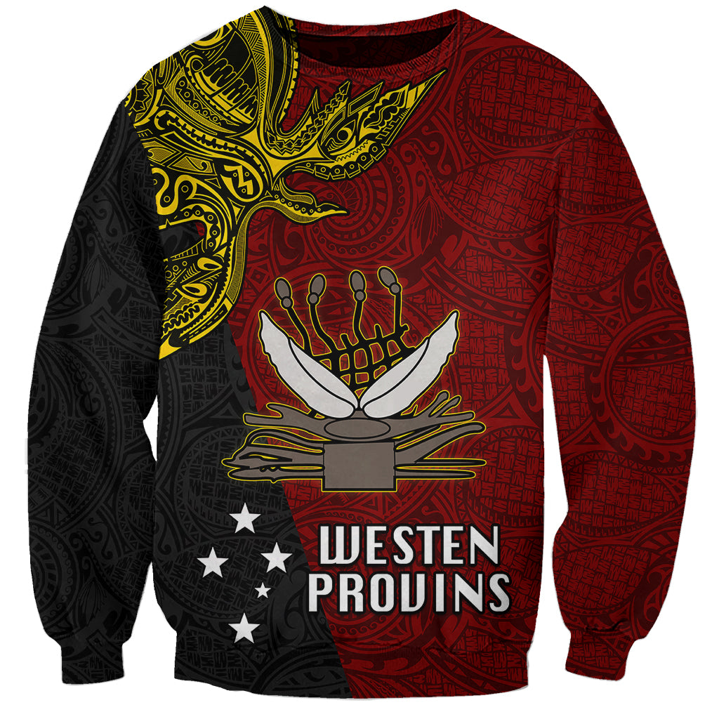 Papua New Guinea Western Province Sweatshirt PNG Birds Of Paradise Polynesian Arty Style LT03 Unisex Red - Polynesian Pride