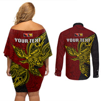 Personalised Papua New Guinea Western Province Couples Matching Off Shoulder Short Dress and Long Sleeve Button Shirts PNG Birds Of Paradise Polynesian Arty Style LT03 - Polynesian Pride