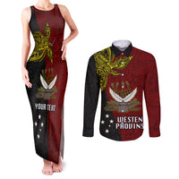 Personalised Papua New Guinea Western Province Couples Matching Tank Maxi Dress and Long Sleeve Button Shirts PNG Birds Of Paradise Polynesian Arty Style LT03 Red - Polynesian Pride