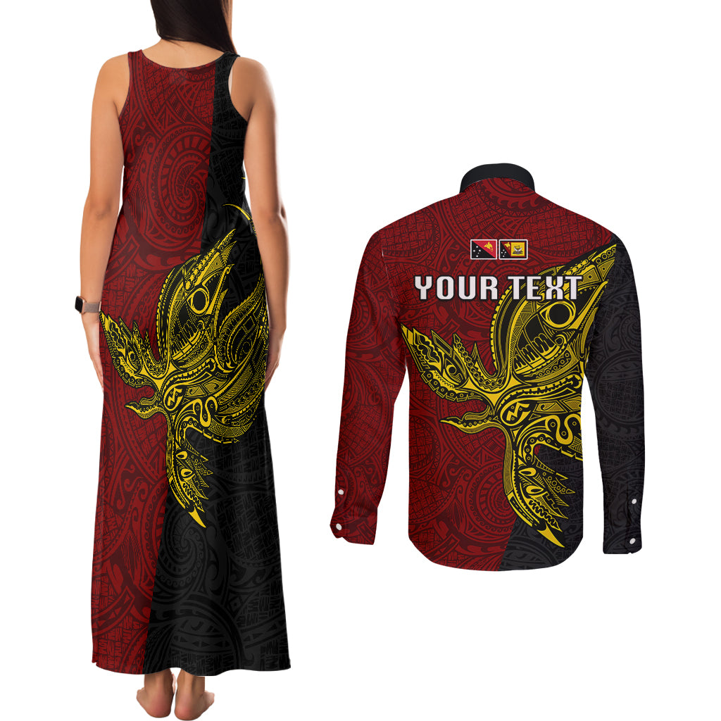 Personalised Papua New Guinea Western Province Couples Matching Tank Maxi Dress and Long Sleeve Button Shirts PNG Birds Of Paradise Polynesian Arty Style LT03 - Polynesian Pride