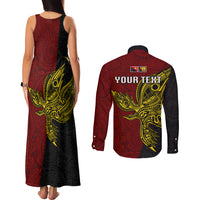 Personalised Papua New Guinea Western Province Couples Matching Tank Maxi Dress and Long Sleeve Button Shirts PNG Birds Of Paradise Polynesian Arty Style LT03 - Polynesian Pride
