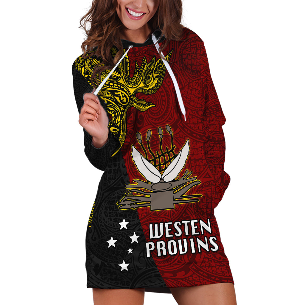 Personalised Papua New Guinea Western Province Hoodie Dress PNG Birds Of Paradise Polynesian Arty Style LT03 Red - Polynesian Pride