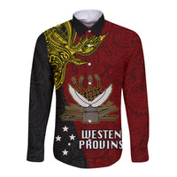 Personalised Papua New Guinea Western Province Long Sleeve Button Shirt PNG Birds Of Paradise Polynesian Arty Style LT03 Unisex Red - Polynesian Pride
