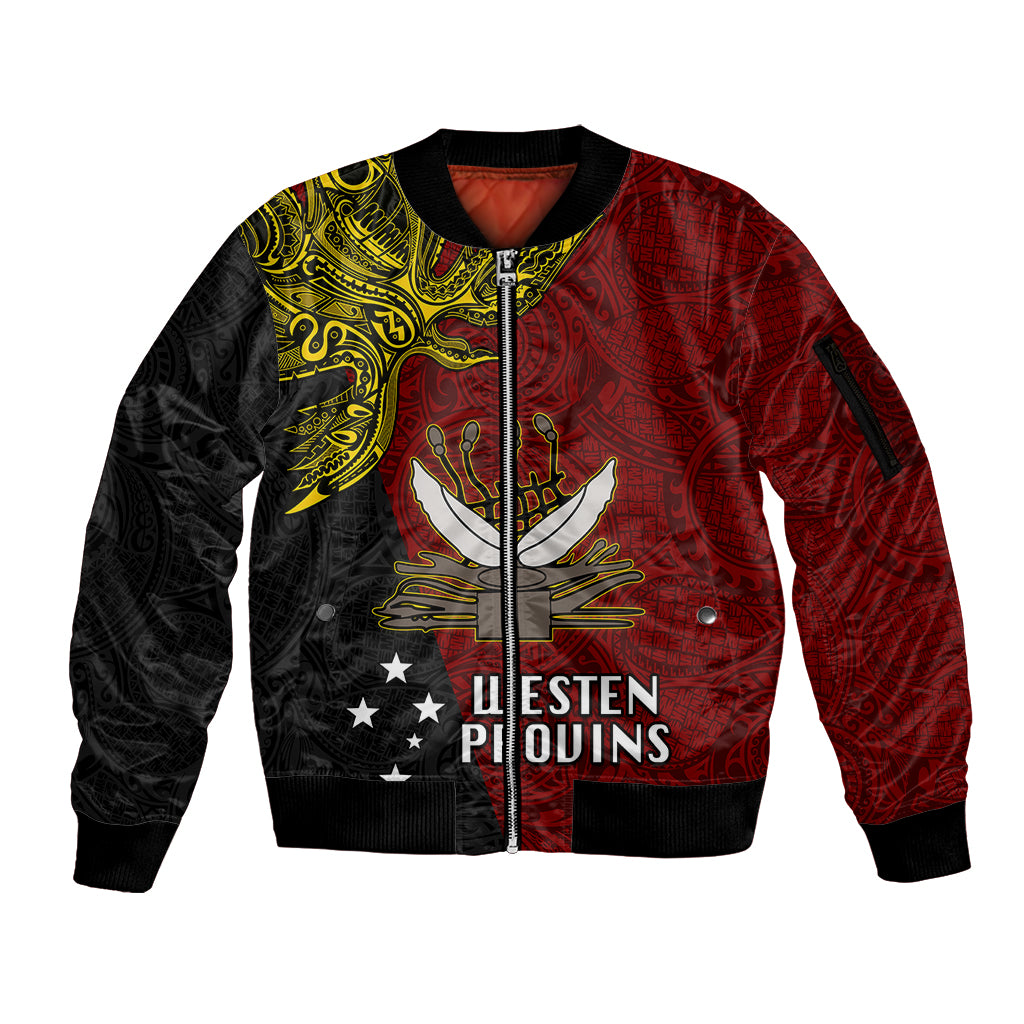 Personalised Papua New Guinea Western Province Sleeve Zip Bomber Jacket PNG Birds Of Paradise Polynesian Arty Style LT03 Unisex Red - Polynesian Pride
