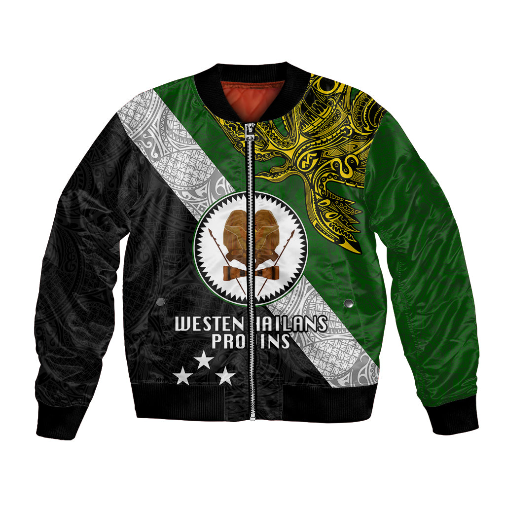 Papua New Guinea Western Highlands Province Bomber Jacket PNG Birds Of Paradise Polynesian Arty Style LT03 Unisex Green - Polynesian Pride