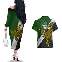 Papua New Guinea Western Highlands Province Couples Matching Off The Shoulder Long Sleeve Dress and Hawaiian Shirt PNG Birds Of Paradise Polynesian Arty Style LT03 - Polynesian Pride