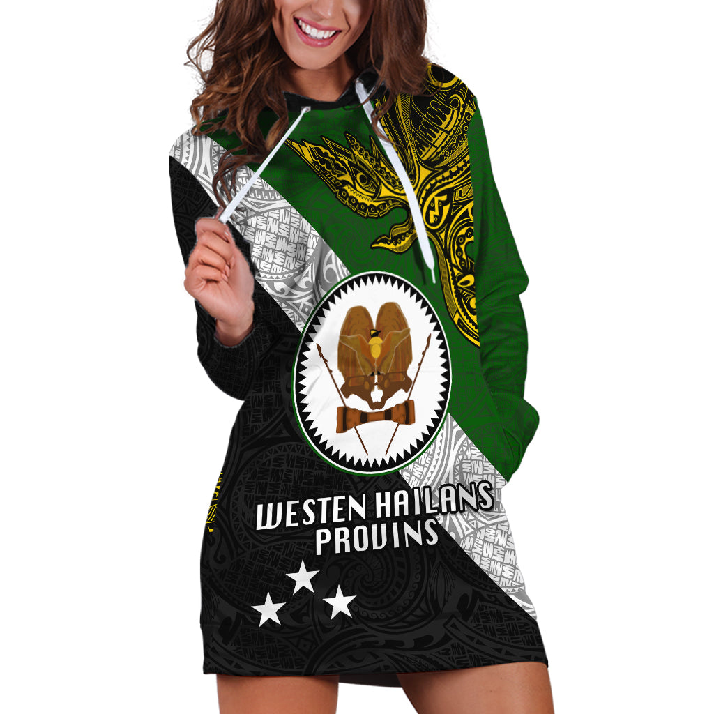 Papua New Guinea Western Highlands Province Hoodie Dress PNG Birds Of Paradise Polynesian Arty Style LT03 Green - Polynesian Pride