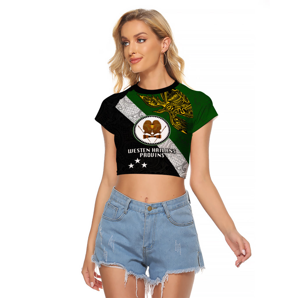 Papua New Guinea Western Highlands Province Raglan Cropped T Shirt PNG Birds Of Paradise Polynesian Arty Style LT03 Female Green - Polynesian Pride