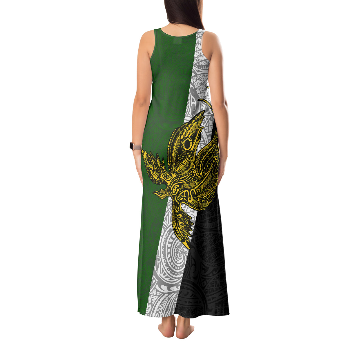 Papua New Guinea Western Highlands Province Tank Maxi Dress PNG Birds Of Paradise Polynesian Arty Style LT03 - Polynesian Pride
