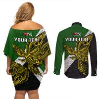 Personalised Papua New Guinea Western Highlands Province Couples Matching Off Shoulder Short Dress and Long Sleeve Button Shirts PNG Birds Of Paradise Polynesian Arty Style LT03 - Polynesian Pride